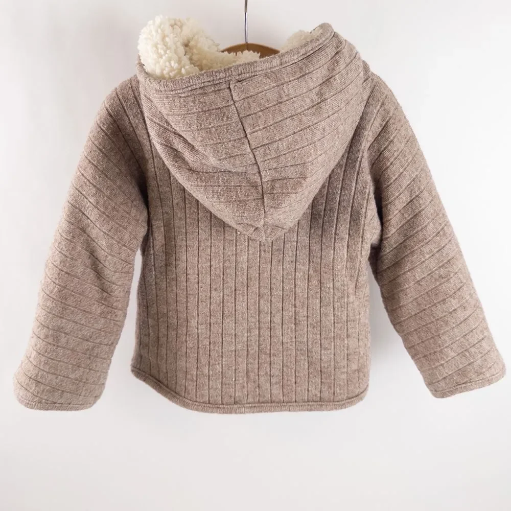 Oh baby! Warm Sherpa Lined Wide‎ Rib Sweater Knit Snowdrift Hoodie Brown Sz 6m